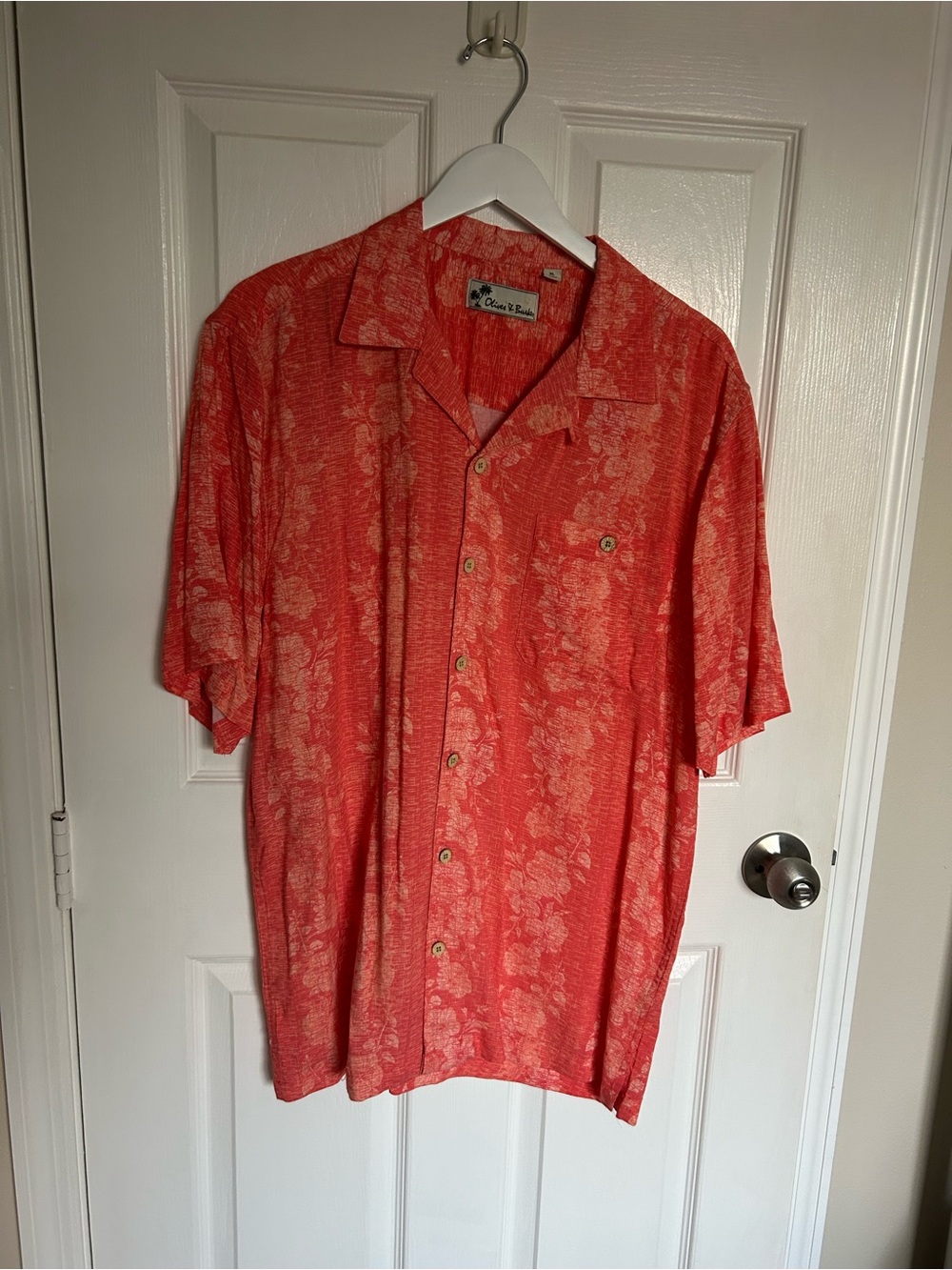 Classic Hawaiian Oliver & Burke Short-Sleeve Coral Button-Down Shirt